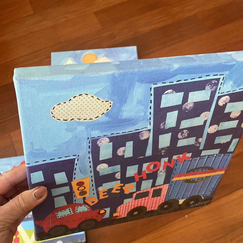 Kids Oopsy daisy too Transportation Wall (3) Canvas Art Bundle- Sz 10”x10”